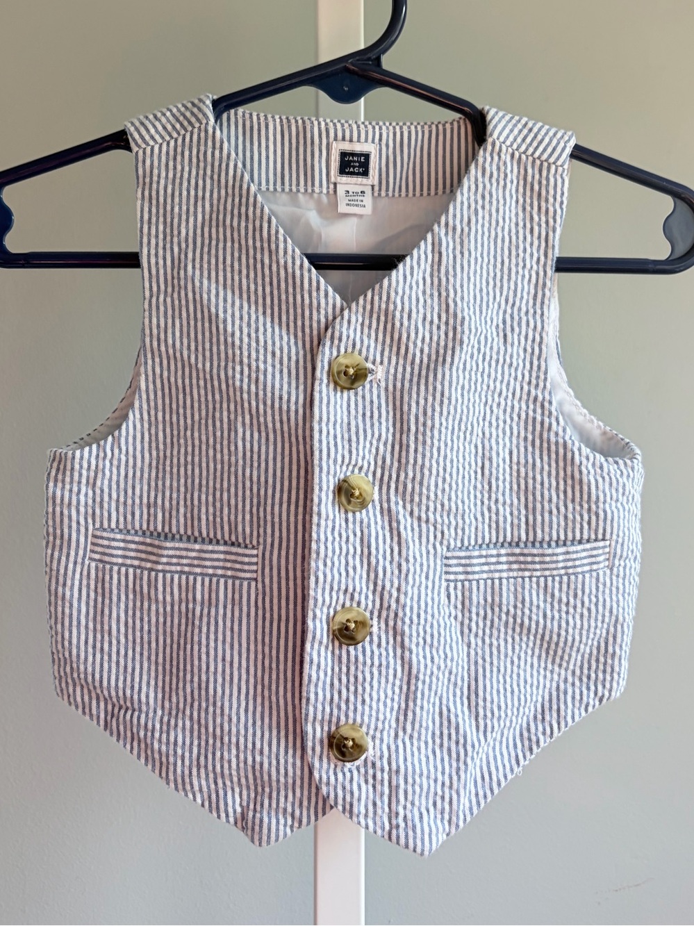 Janie and Jack Blue and White Striped Seersucker Vest